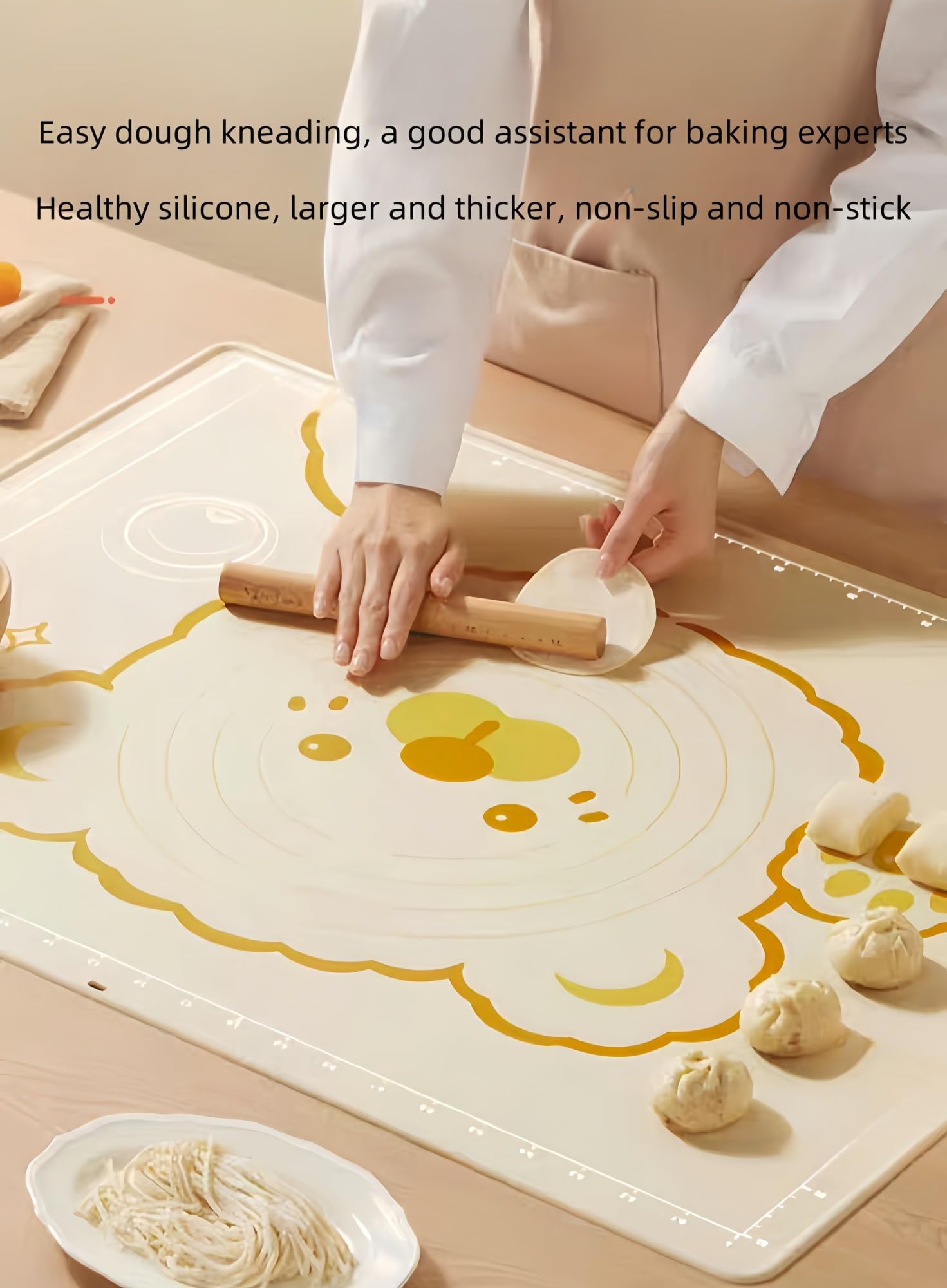 Tapis de pâtisserie en silicone, antidérapant, tapis de cuisson extra large pour rouler la pâte et le fondant