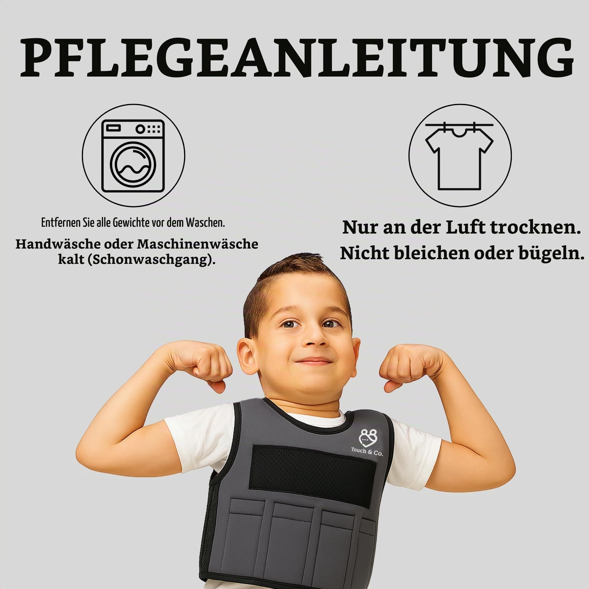Touch & Co. Gewichtsweste für Kinder – voll verstellbare sensorische Kompressionsweste für Kinder – inklusive 0,9 kg abnehmbaren Gewichten – atmungsaktives, waschbares, geruchsfreies Neopren