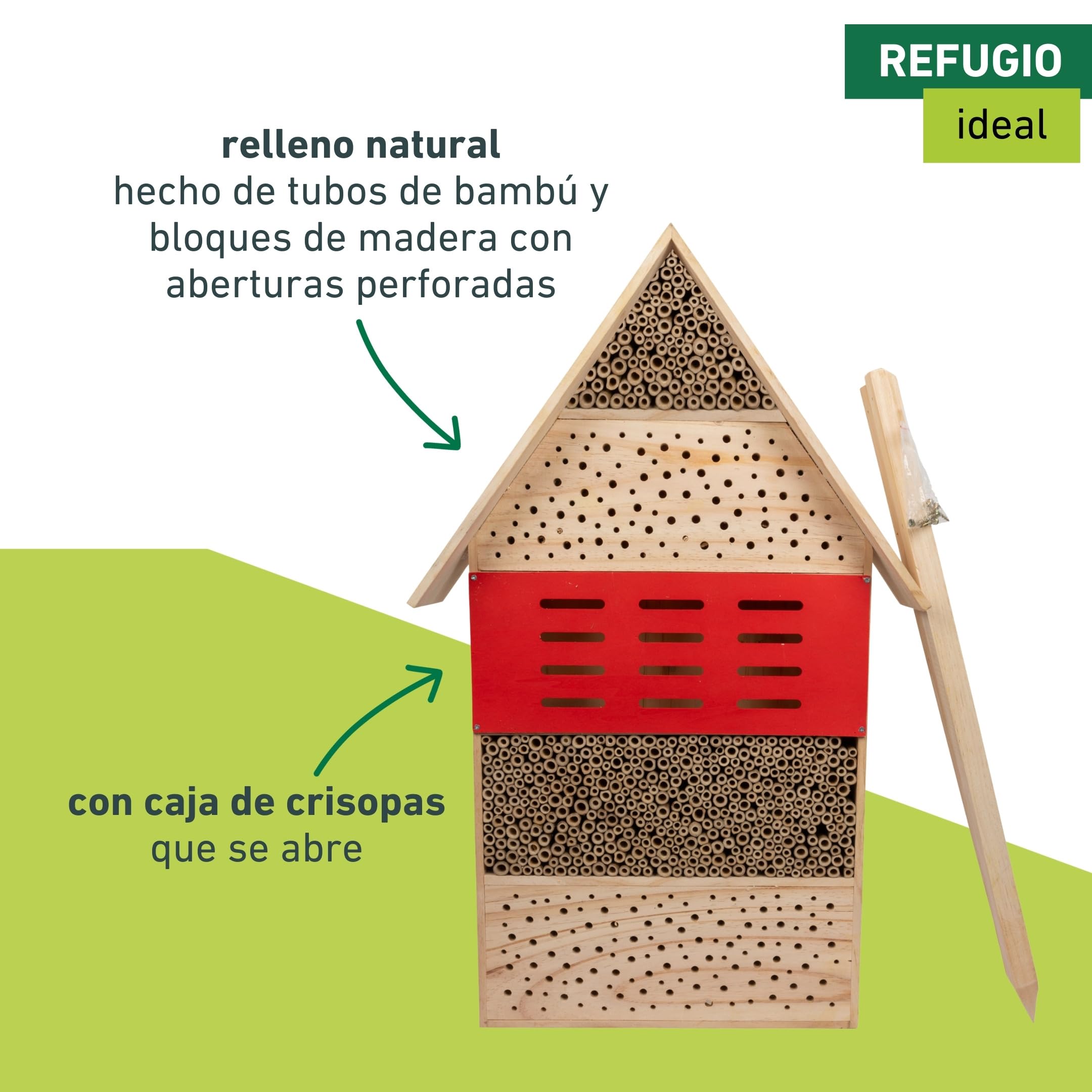 Windhager Hotel de Insectos High-Rise - Madera y bambú - Hotel de Abejas, casa de Insectos - casa de Insectos para Abejas, Mariquitas y crisopas - Hotel de Abejas con Patas de Madera