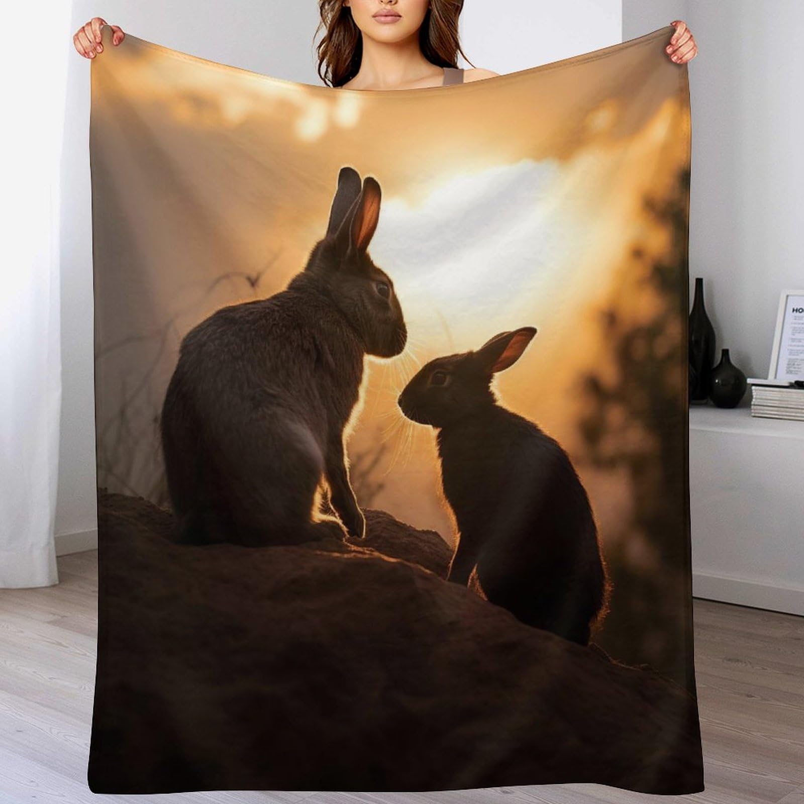 Couverture lapin en polaire flannel 130x150 cm pour canapé et chambre