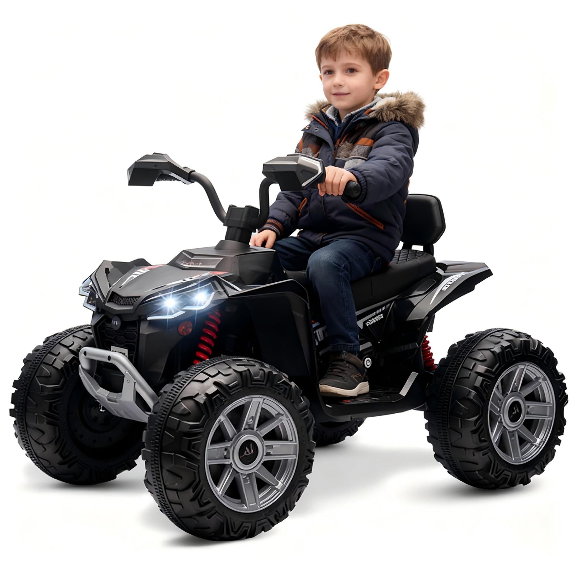 MUKIDY 24V Ride on Toys for Big Kids, 2 Seater Kids ATV, Power Wheels w/ 4-Wheeler Suspension, LED Lights, Music, Bluetooth, High & Low Speed, Ride On