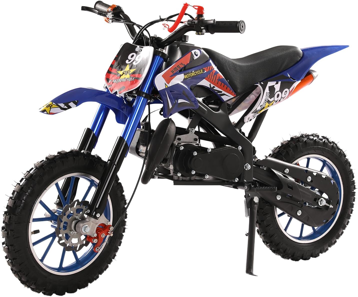 49cc Kids Dirt Bike, Mini Dirt Bike Gas Powered Off-Road Trail Bike, 2-Stroke Mini Motorcycle for Kids and Adults with Front and Rear Disc Brakes, Max Speed 40KM/H (Blue Red)