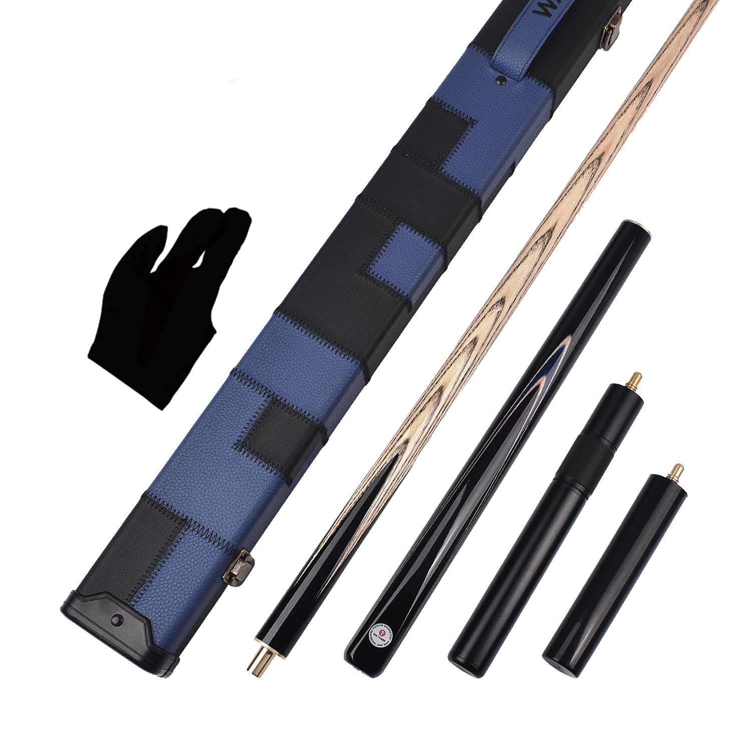 WAYMARK Snooker Cue Set Blue Ebony Pool Cue Set Handmade 57 inches 19.5oz 3/4 Jointed 9.5mm Snooker Cue Tip with Pool Cue Accessoriess 3/4 Snooker Cue Case, Snooker Cues Extension, Glove