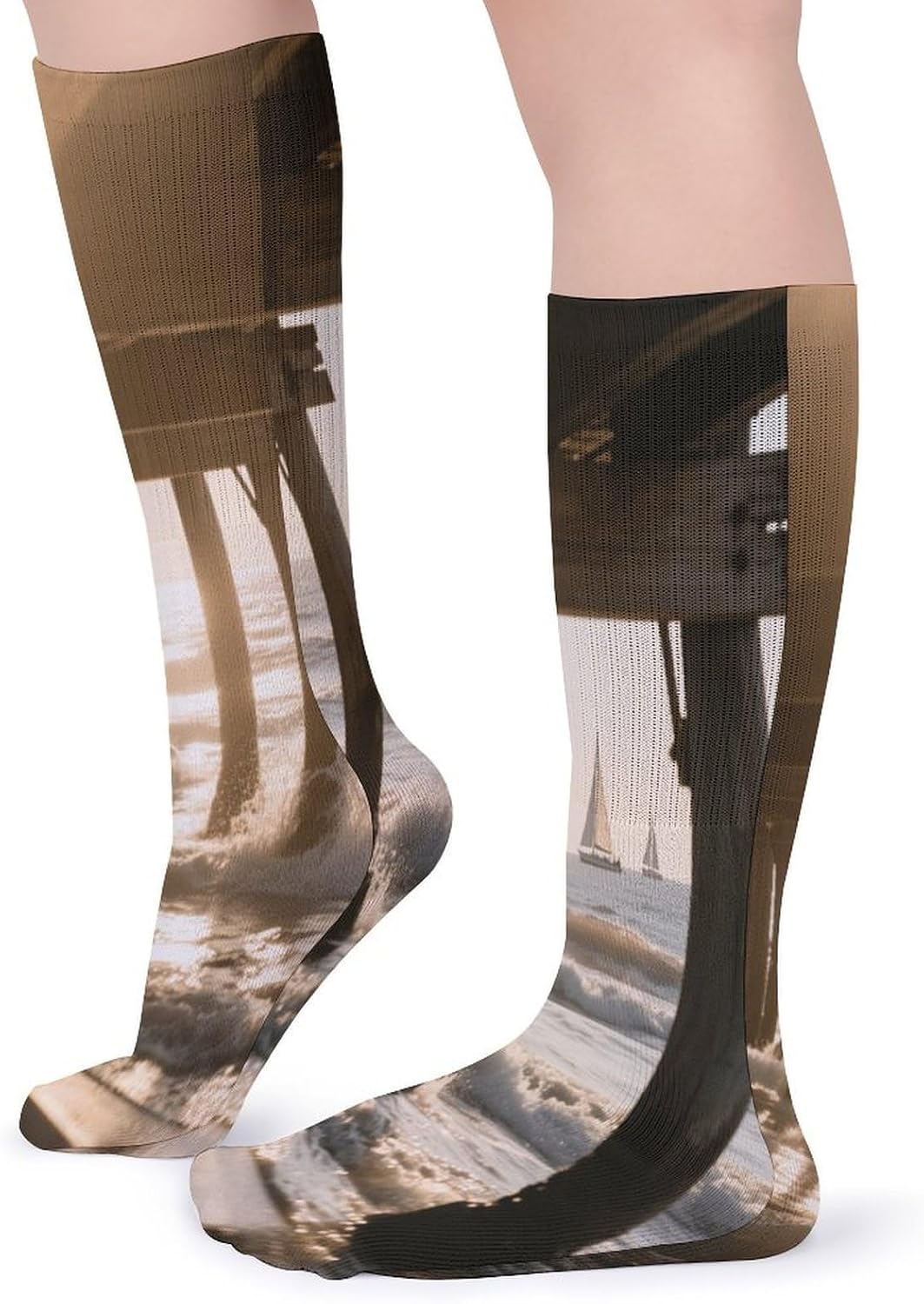 Afternoon at The Beach Crew Socks High Stocking Thermal Socks | Tube Socks-Breathable-Moisture-Soft-wicking for Hospital Pilates Yoga for women men Grippy for office and daily walking