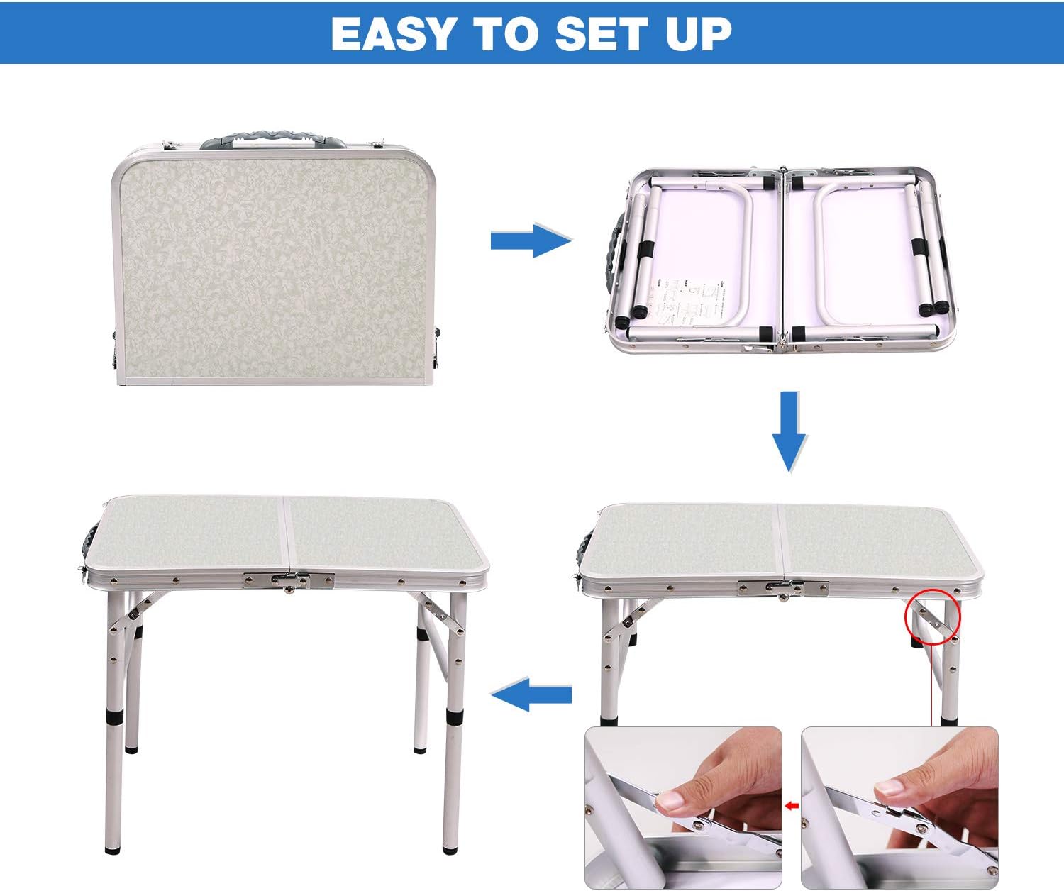 RedSwing Small Folding Table Portable 2 Feet, Small Foldable Table Adjustable Height, Lightweight Aluminum Camping Table, 23.6"x15.7"x10.2"/19" : Home & Kitchen