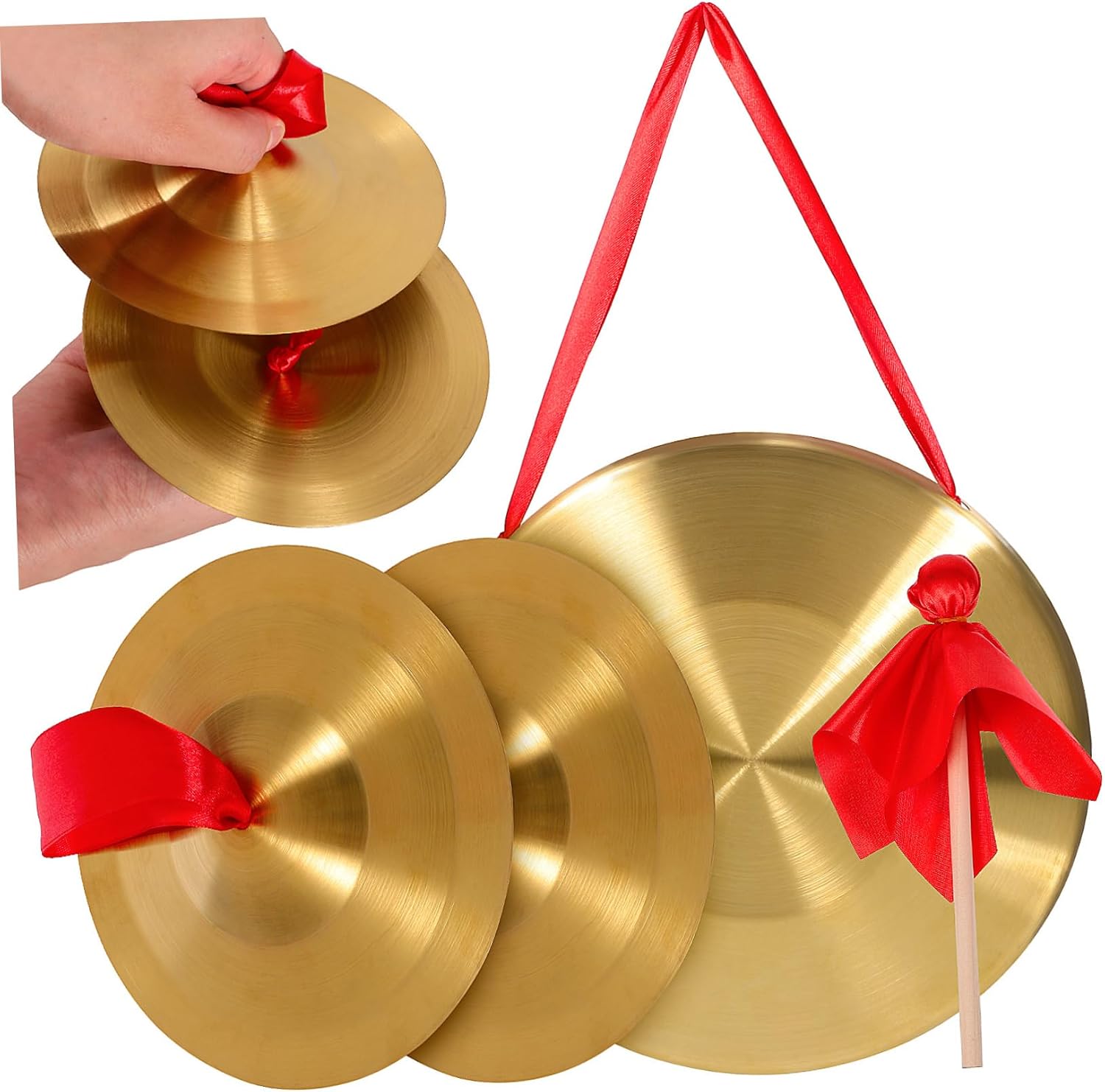 VANZACK 1 Set Copper Gong and Cymbals Gong with Mallet Hand Cymbals for Chinese Opera Percussion Instrument Versatile Use Schools and Personal Practice