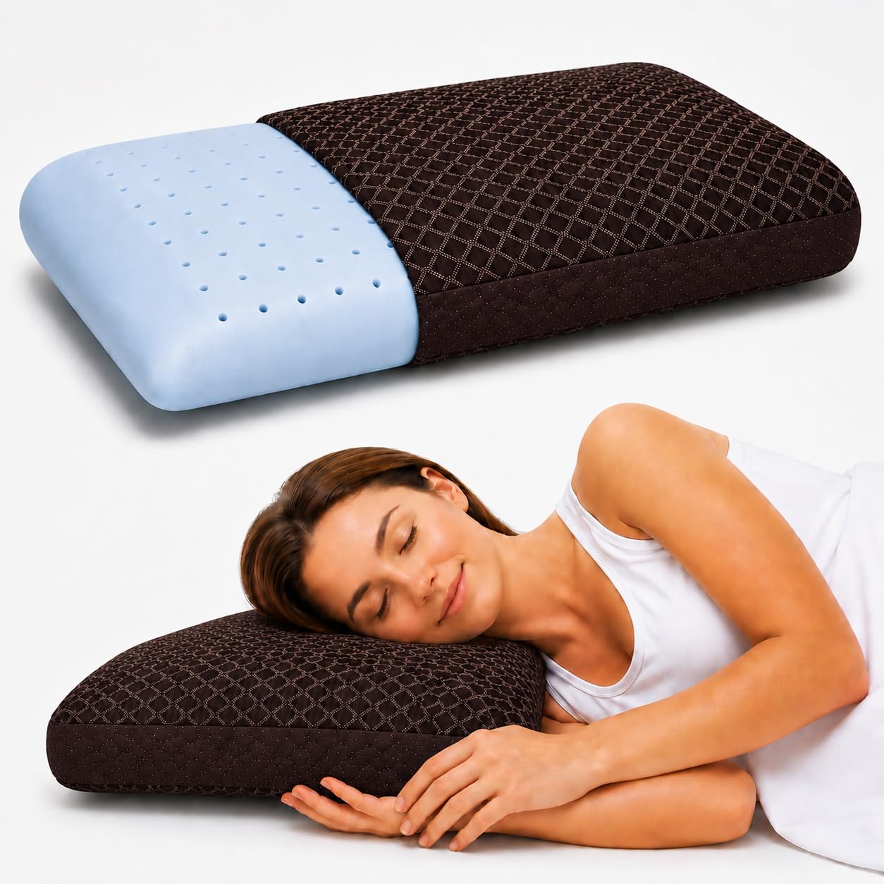 LA VERNE Cooling Gel Infused Pincore Technology Breathable Memory Foam Pillow with 3S Rebound| Cool Gel Cervical Support for Neck & Shoulder Relief (1, Brown, Standard)