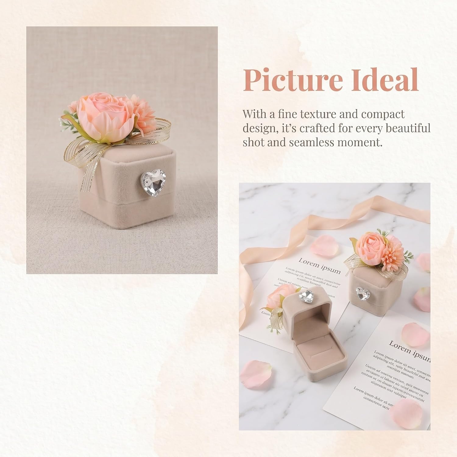 Baluue 2pcs Velvet Ring Box with Flower for Proposal and Engagement image 3