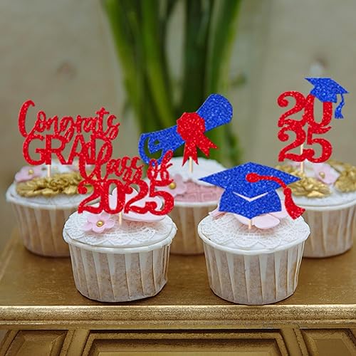 Miniatura 376 de Paquete de 24 adornos dorados para cupcakes de graduación 2025 con purpurina So Proud of You Done Diploma Graduation Cap Cupcake Picks Class of 2025