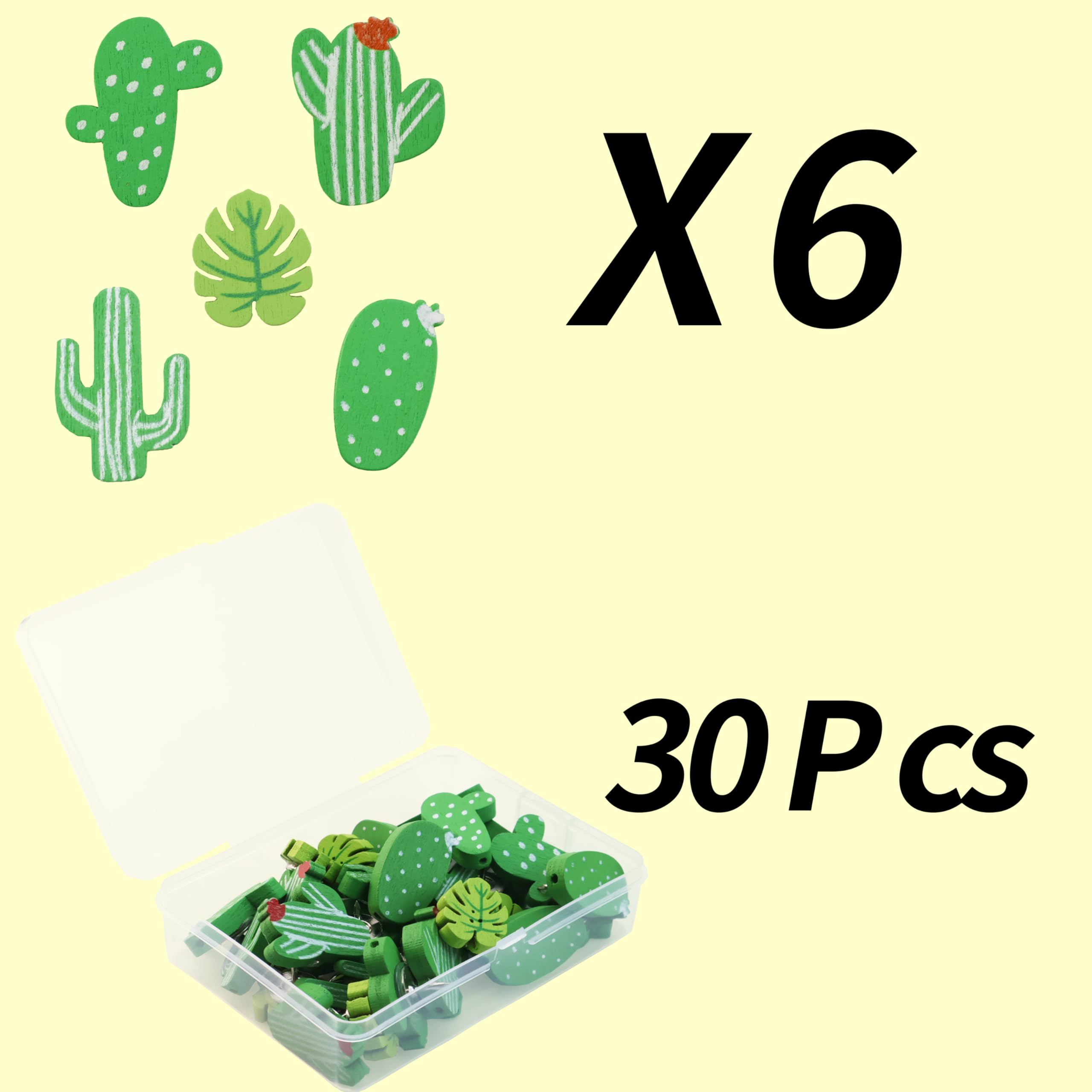 50 Pcs Leaf Push Pins Decorative Thumb Tacks in Green Cute Office Decor for Cork Board Bulletin Board, Photos Wall Maps and Other Offices Schools Supplies Christmas Decoration: Cacti, 30 Pcs