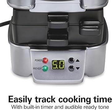 Hamilton Beach Sandwich Stacker Customizable Hot Sandwich Maker, 24 Sq. In. Non-Stick PFAS-Free Cooking Surfaces, Built-In Timer, Compact, Dishwasher-Safe, Silver (25471)