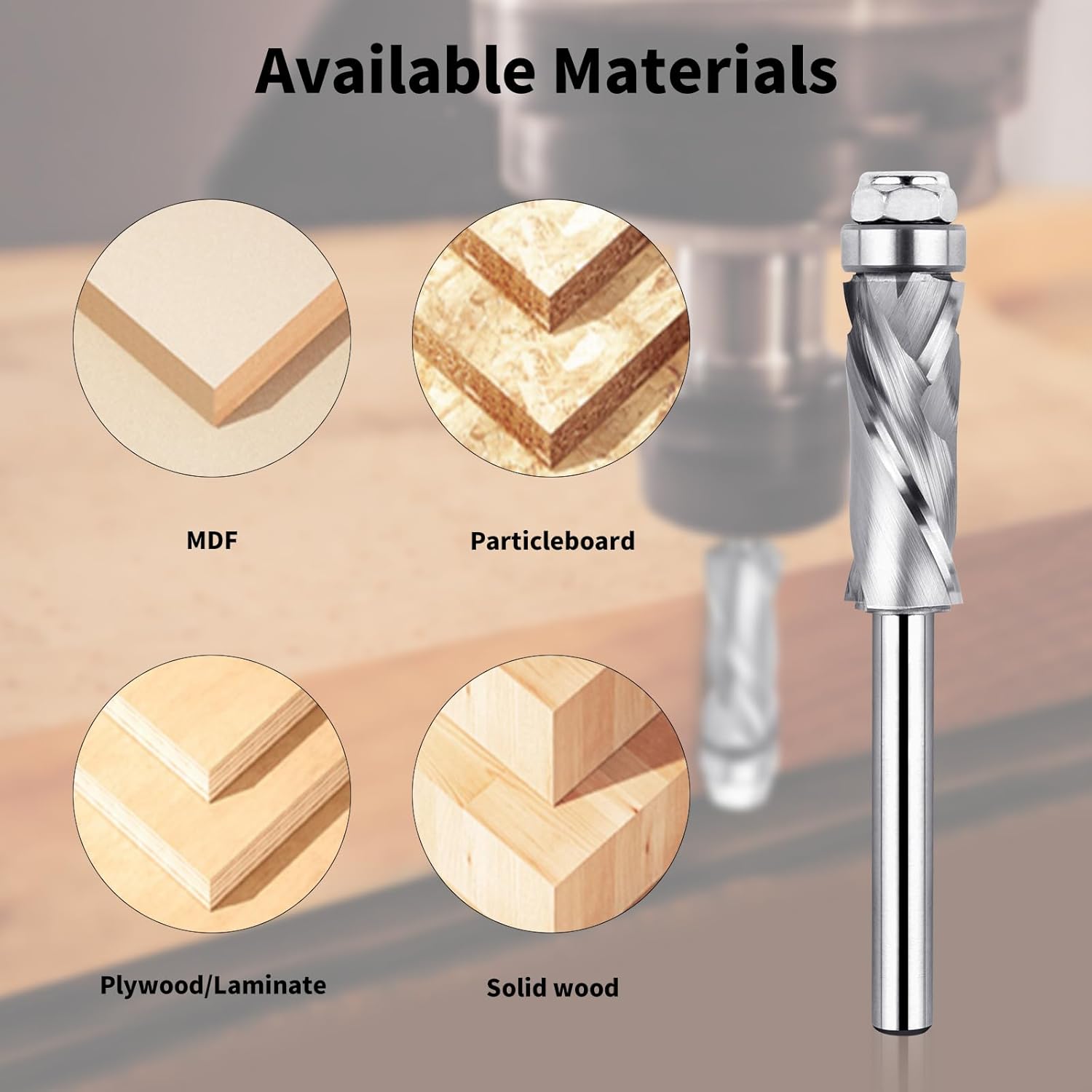 EANOSIC Extra Long Bottom Bearing Compression Spiral Flush Trim Router Bit 1/4" Shank 1-1/4" Cutting Length, Up/Down Cut Solid Carbide CNC Pattern/Template Router Bit for Wood Trimming