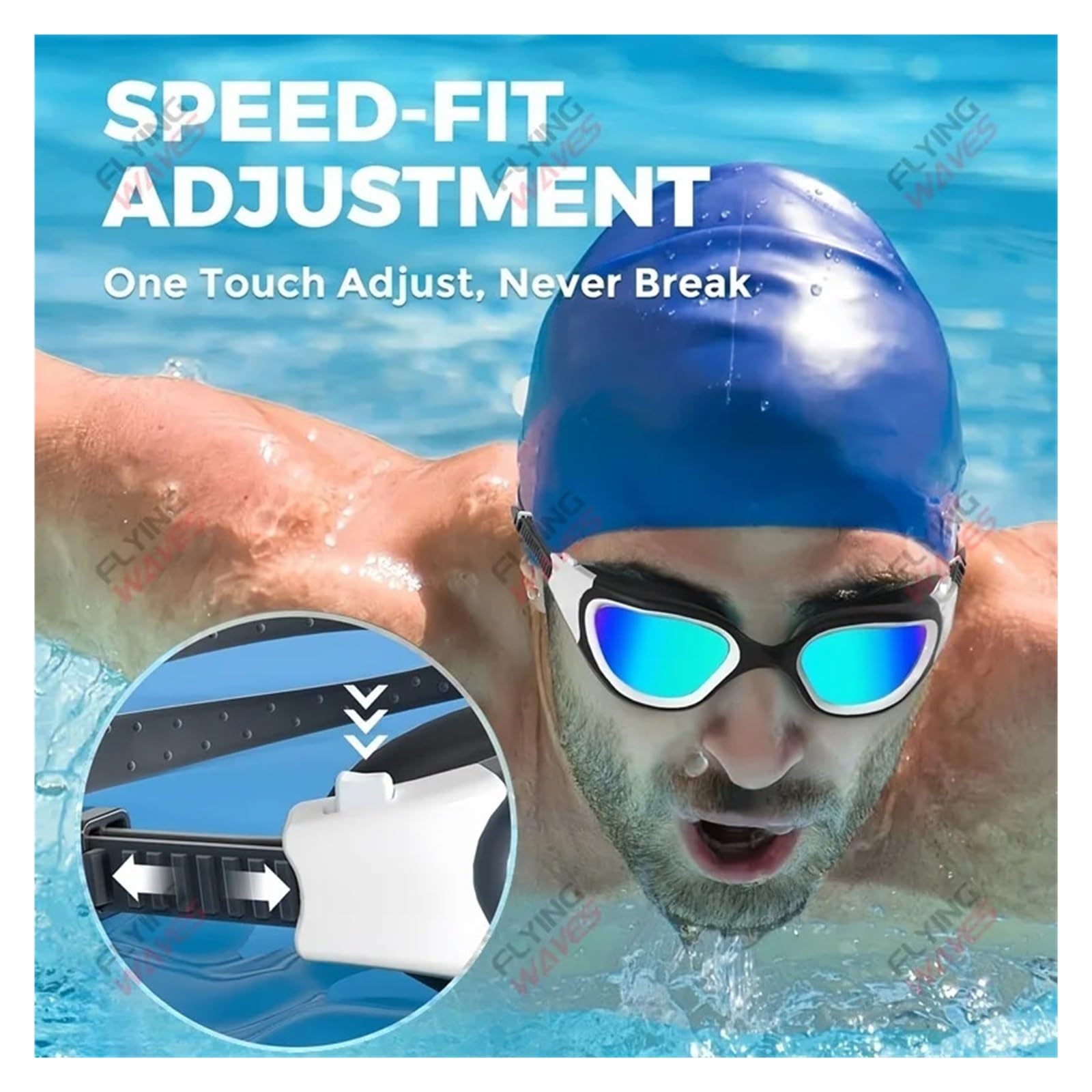 Schwimmbrille for Damen und Herren, beschlagfrei, UV-Schutz, Unisex, Erwachsene, schnell verstellbar, Silikon, for Schwimmen, Tauchen Schwimmbrille