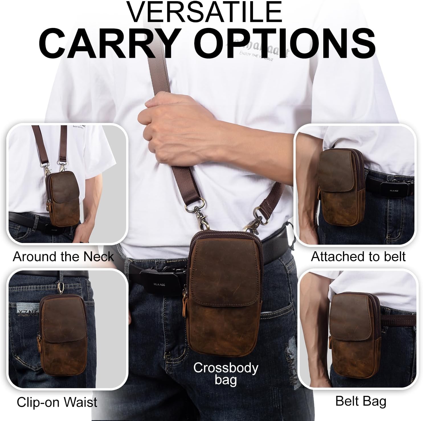 Ranboo Leather Cell Phone Holster Case with Belt Clip Fits for iPhone 17 Pro Max 16 Pro Max 15 Pro Max 14 Pro Max Samsung Galaxy S25 Ultra S24 Ultra Belt Pouch Crossbody Purse Shoulder Bag (Coffee) - Image 6