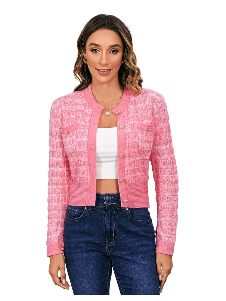 トップス Her lip to Cropped Pearl Cardigan SHENHE Women's Pearl Beaded Open Front V Neck Drop Shoulder
