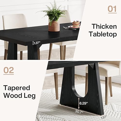 Miniatura 8 de Tribesigns Mesa de comedor grande para 6-8 personas, mesa de cocina moderna de 70.9 pulgadas para cena con patas de madera negra, mesa de comedor