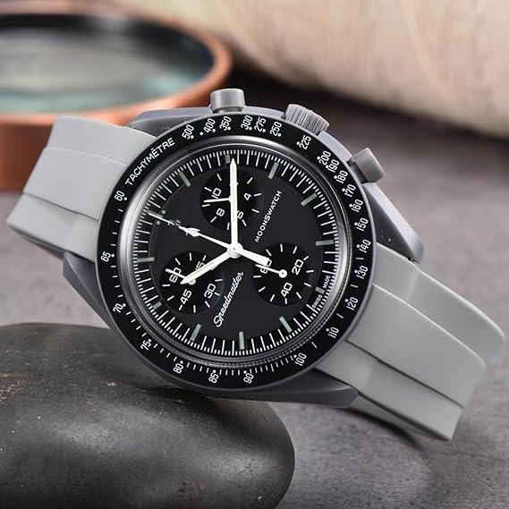 Quick Release Silicone Bands Compatible with Omega X Swatch Moonswatch Watch 20mm Curved No Gap Premium Silicone Rubber Strap Watch Replacement Band Men Women