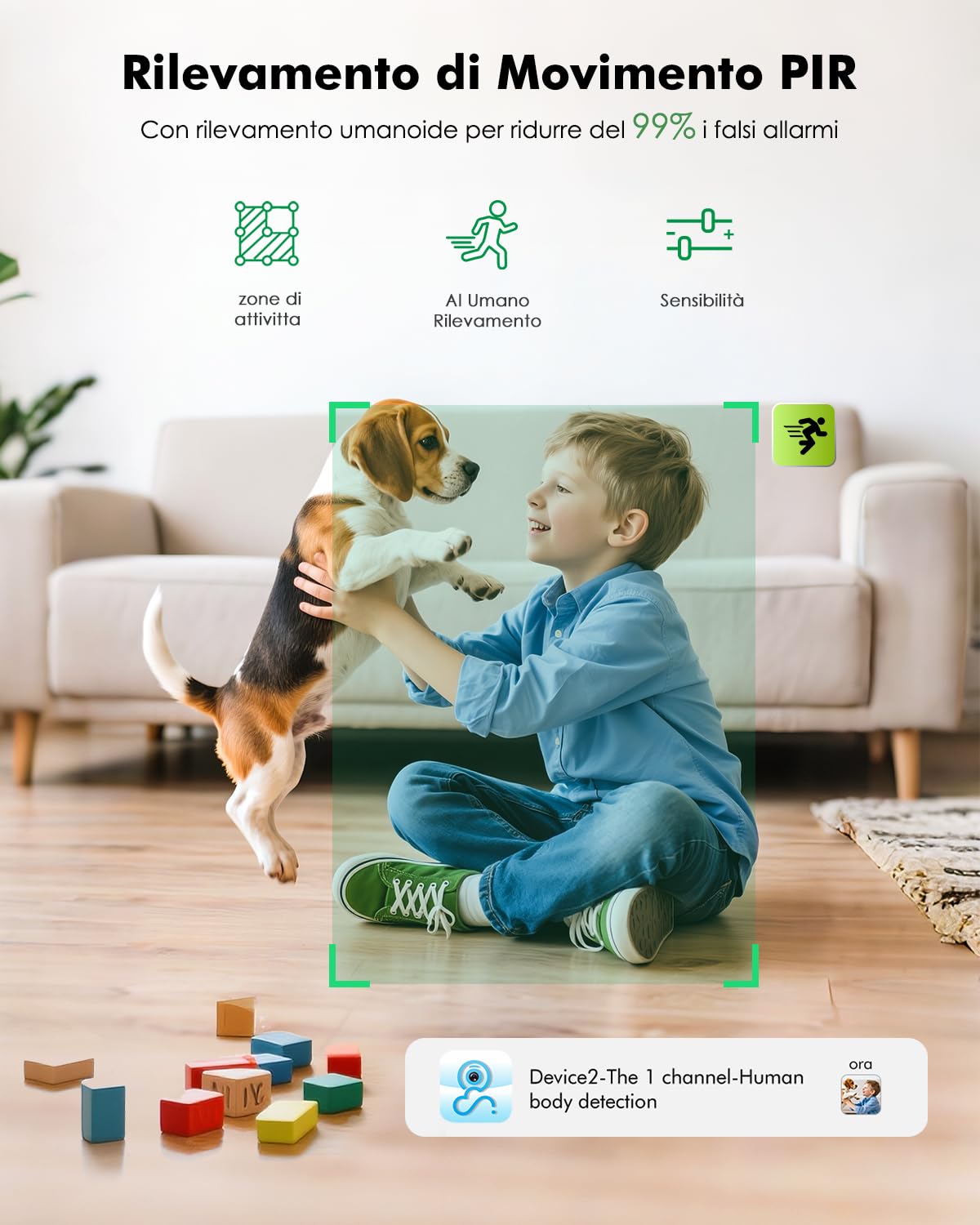 4MP 2.5K Telecamera Wi-Fi Interno Senza Fili con Batteria 6000mAh, 360° Telecamera Batteria Interno, Rilevazione di Movimento PIR, Visione Notturna a Colori, 2.4G/5G Wi-Fi