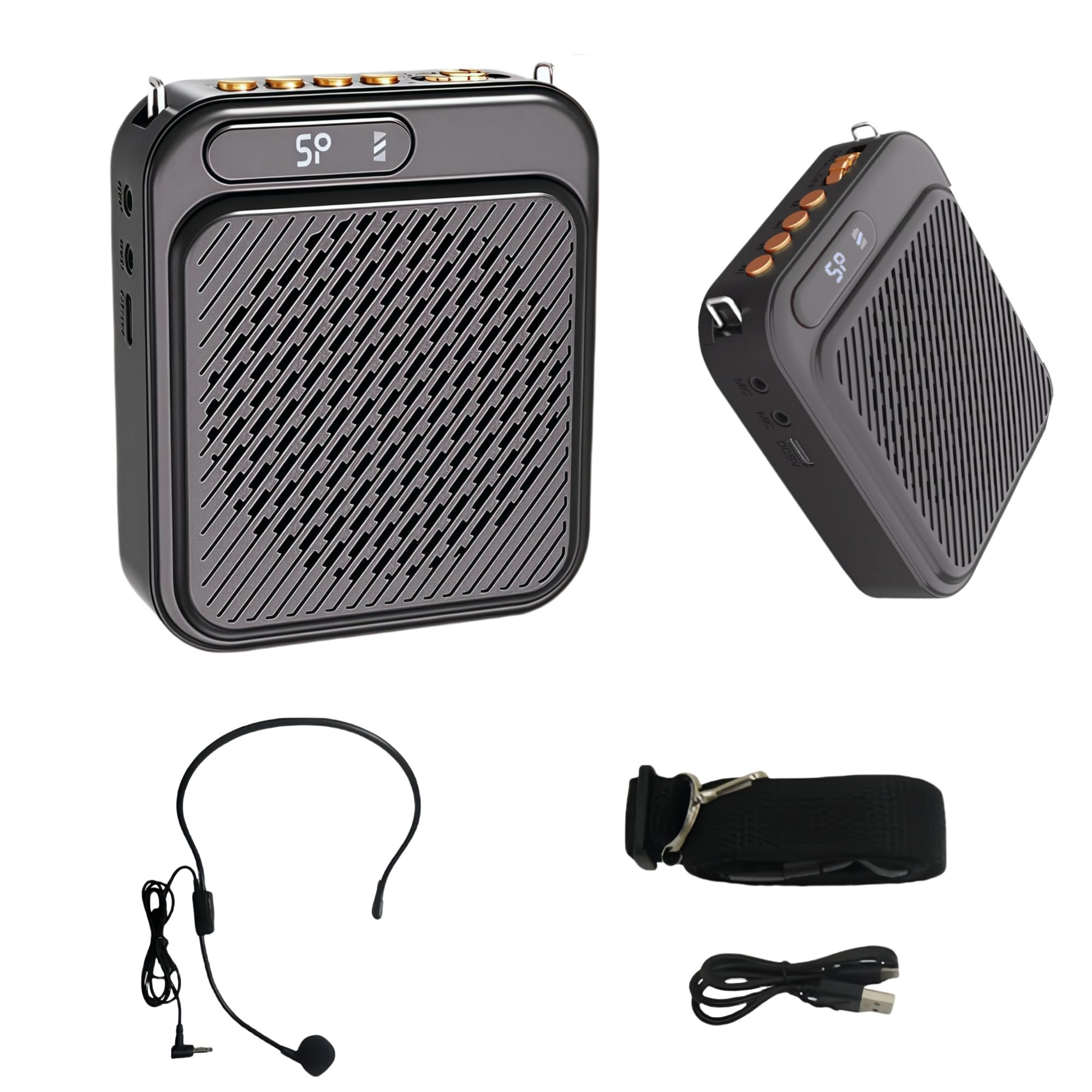 Draagbare Bluetooth-spraakversterker, mini-luidspreker met kabel, oplaadbaar, met microfoon, voor leraren, reisleiders, reisbussen en meer (rood