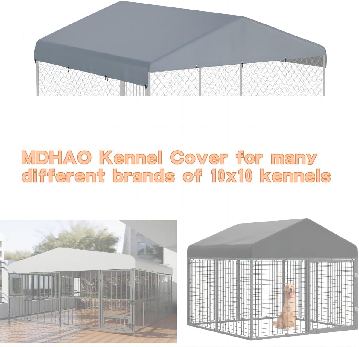 10' x 10' Dog Kennel Cover 600D Heavy Duty Waterproof Replaceable Dog Kennel Top Cover - Gray (Top Cover Included Only)