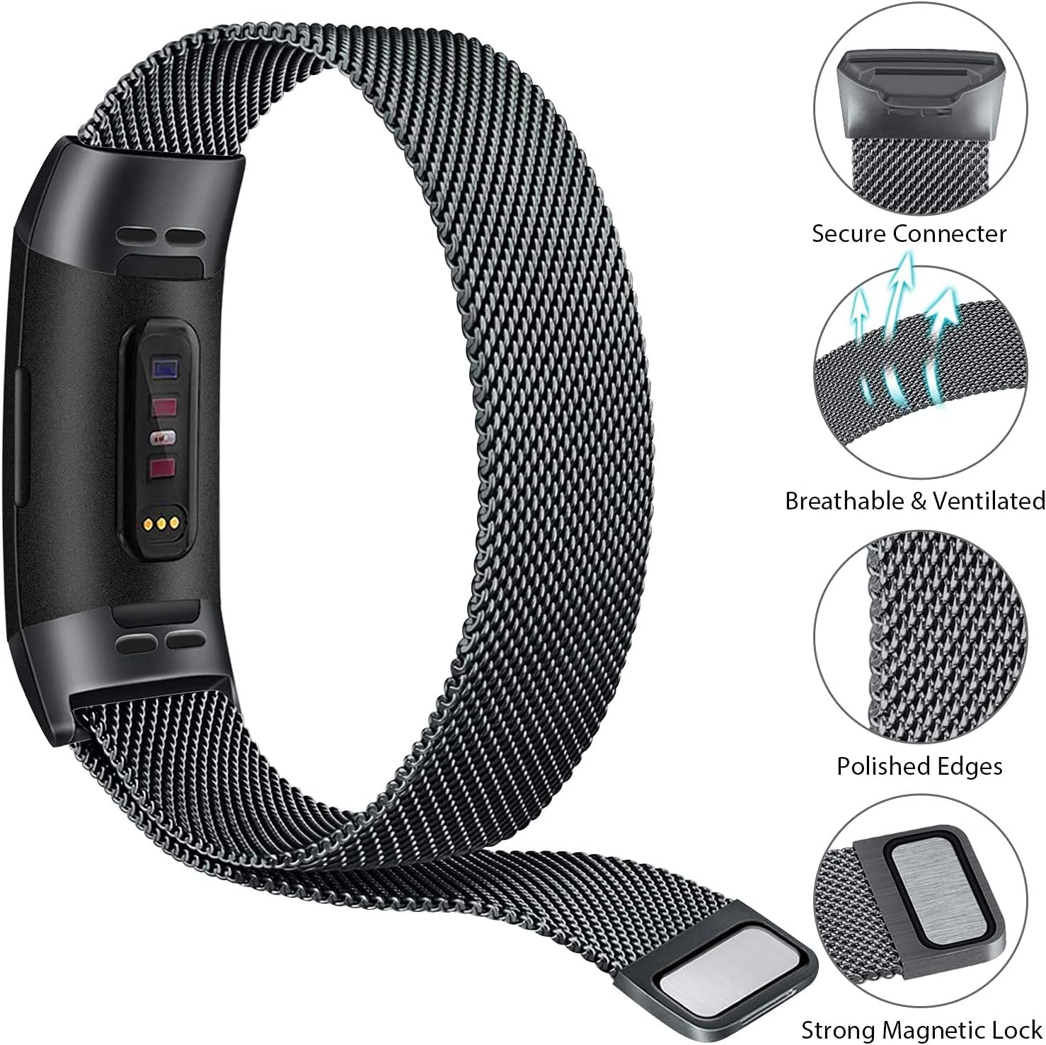 3 Pack Metal Bands for Fitbit Charge 4 & Charge 3 & Charge 3 SE, Stainless Steel Magnetic Lock Replacement Bands for Charge 4 Women Men Small Large (Small, Space Grey+Silver+Gold) : Electronics