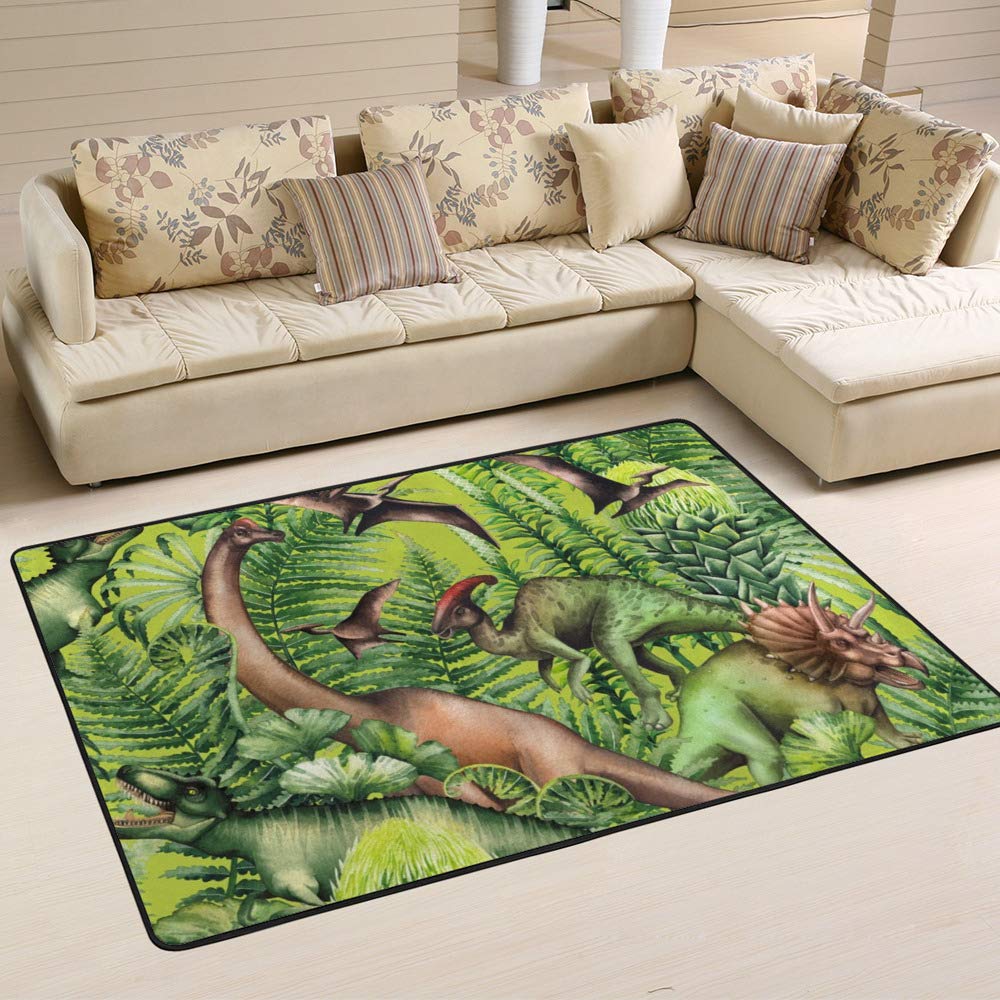 Tapis aquarelle dinosaures 152x99 cm pour salon et chambre