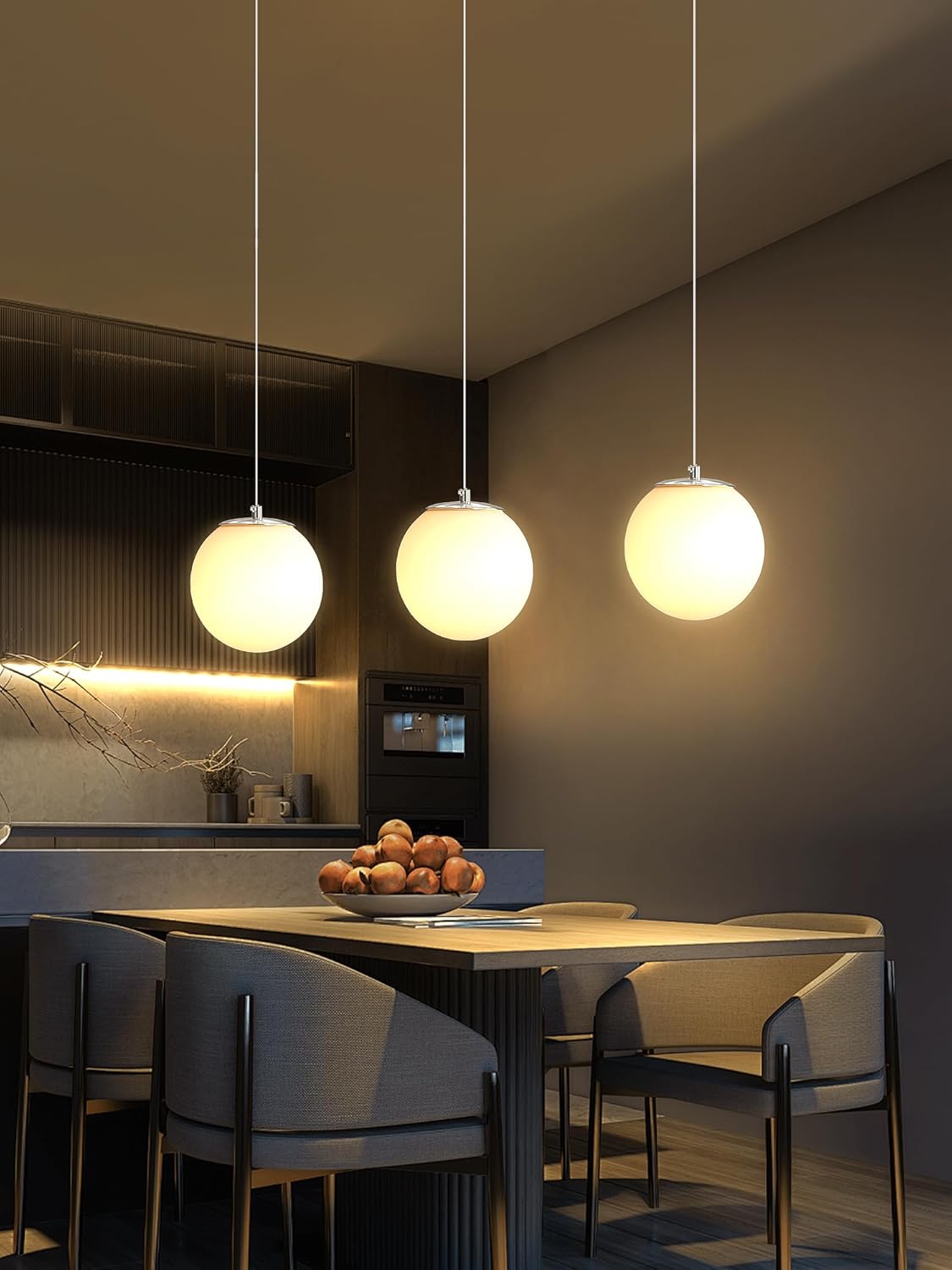 1-light modern globe pendant light fixtures silver chandelier with white globe glass dimmable ceiling light glass pendant light for kitchen island, dining room, living room, entry hallway silver-white 1-light