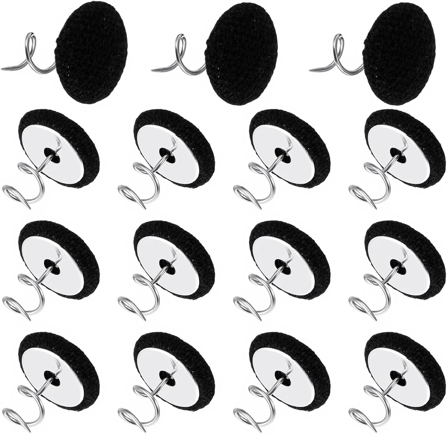 24 Pack Upholstery Pins, Flax Covered Bed Skirt Pins Mini Button Twist Pin Fabric Holders for Securing Bed Skirts Sofa Covers Armchair Caddies Armrest Covers, Black