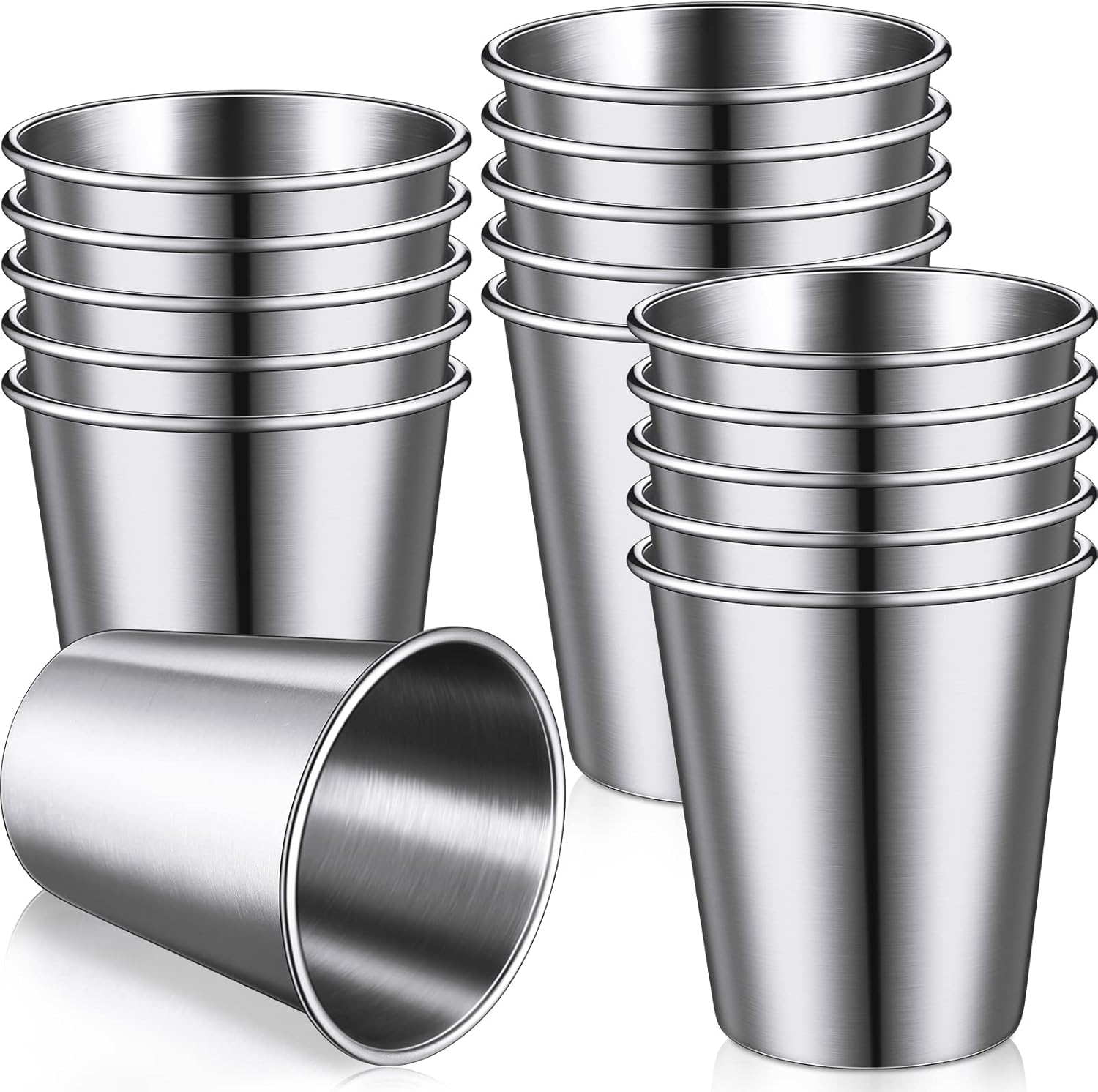 Baderke 16 Pack Stainless Steel Cups for Kids and Adult Pint Tumbler Metal Cups Stackable Tumbler Shatterproof Metal Drinking Glasses for Travel Outdoor Camping(10 Oz/ 300 ml)