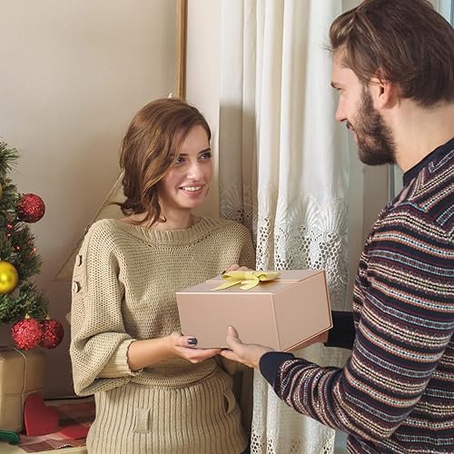 Miniatura 6 de Caja de regalo con tapa de 9 x 7 x 4 pulgadas, caja de regalo de lujo con tarjeta de felicitación de cinta y cierre magnético, adecuada para bodas,