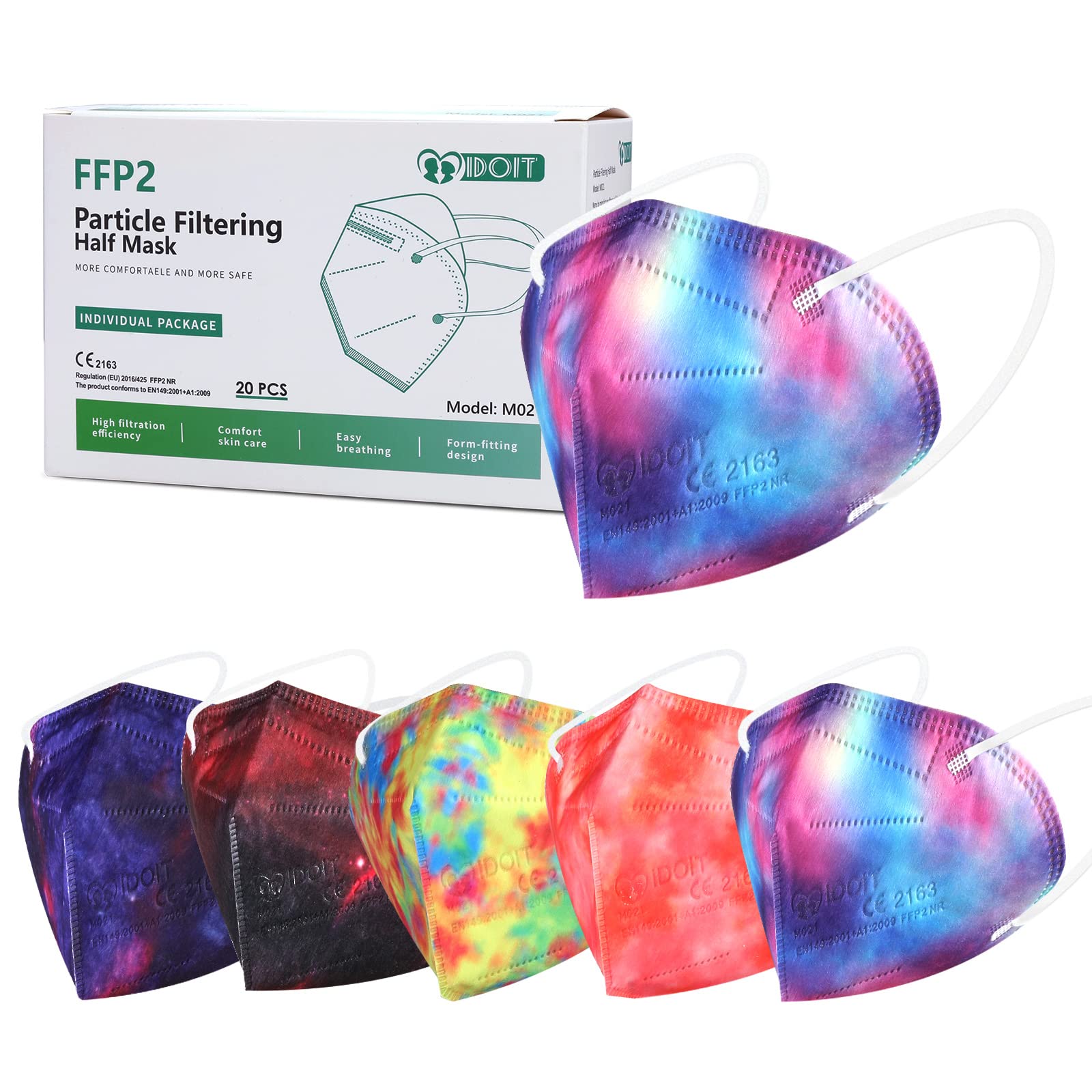 IDOIT FFP2 Masks 20 30 50PCS Face Masks UK,5 Layer Respirators Mask Filtering Particle ≥95%,CE Certified EN 149:2001+A1:2009 Standard FFP2 Face shield Masks black,dust mask Individually wrapped