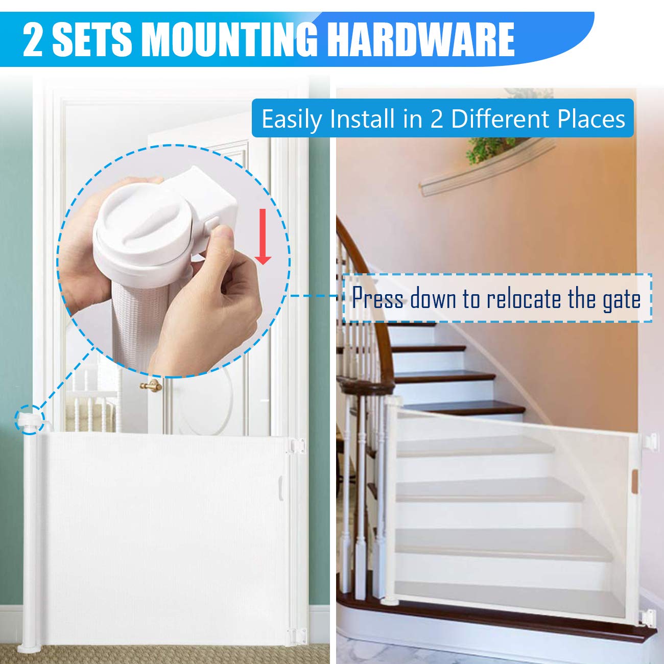 Retractable Baby Gate 0180cm, Extra Wide Stair Gate for Baby/Pets, One Hand Operated