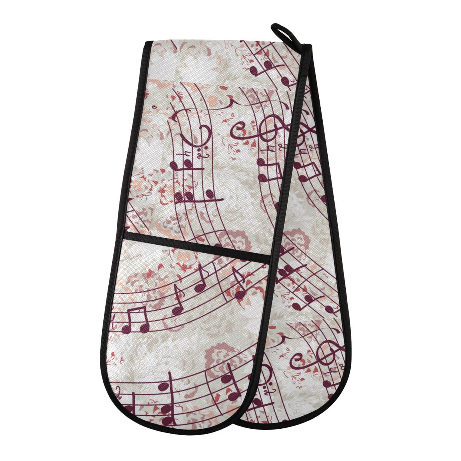 Double Oven Glove Musical Music Note Heat Resistant Double Ovens Mitt Modern Cooking Gloves Potholders