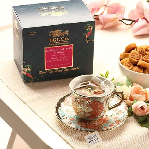 Miniatura 7 de TGL Co. The Good Life Company Kashmiri Kahwa té verde 16 bolsas de té (15 bolsas de té con 1 muestra exótica)