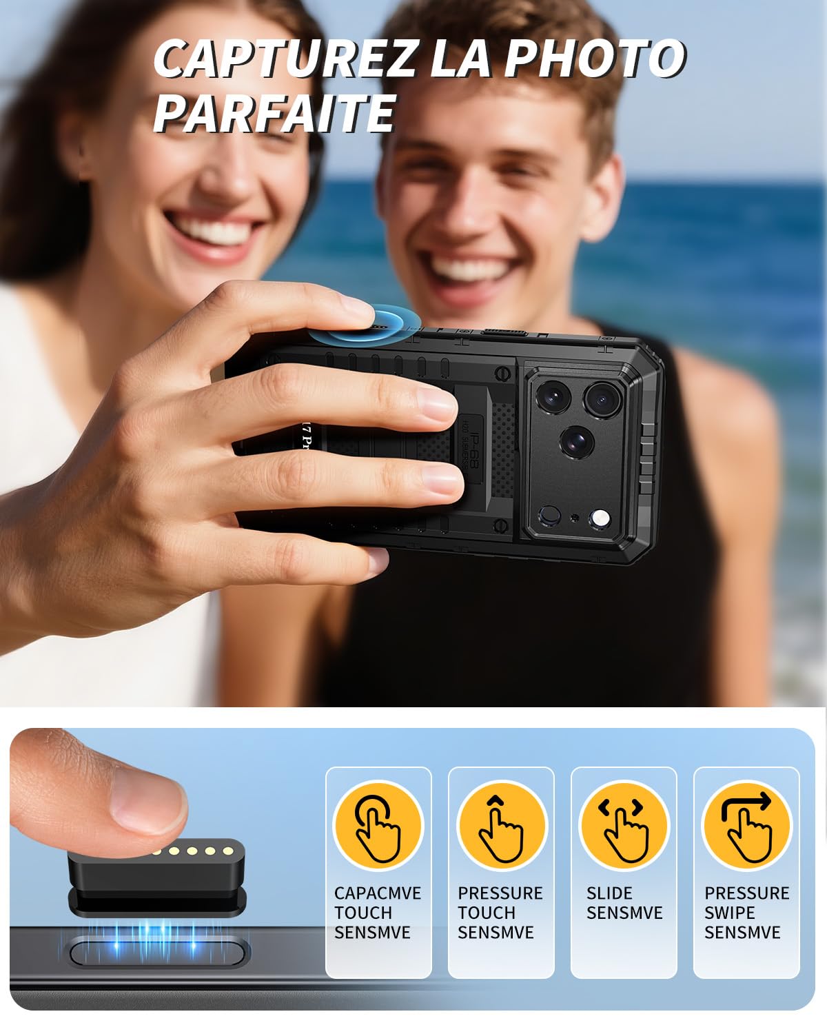 seacosmo Coque pour iPhone 17 Pro Max, IP68 Étanche 360 Intégrale Protection Étui avec Protecteur d'Écran, Militaire Antichoc Double Renforcée Imperméable Robuste Armure Métal Coque 17 Pro Max - Noir