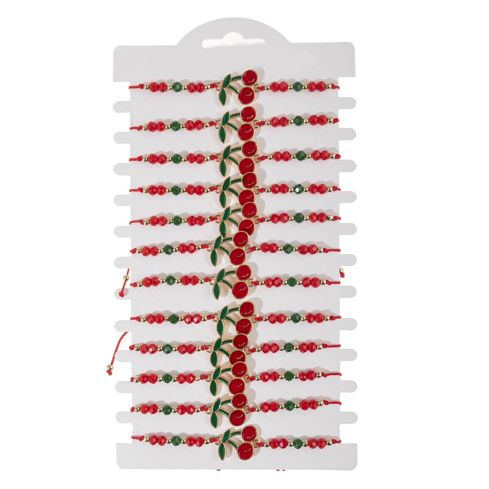 Ljmyy Women's Red+White 12 Pack Adjustable Cherrys Braided Bracelets With Alloy And Crystals Beads For Girls Cherry Braided Bracelet
