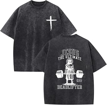 Mens Oversized Christian Shirts Jesus Faith Shirt Funny Gym Graphic Tees God Religious Bible Verse Acid Wash Tshirts