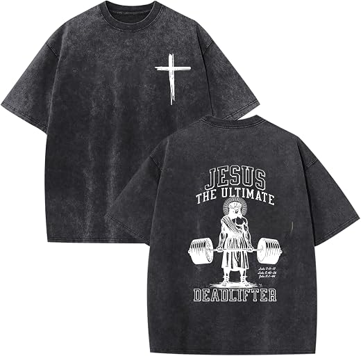 Mens Oversized Christian Shirts Jesus Faith Shirt Funny Gym Graphic Tees God Religious Bible Verse Acid Wash Tshirts