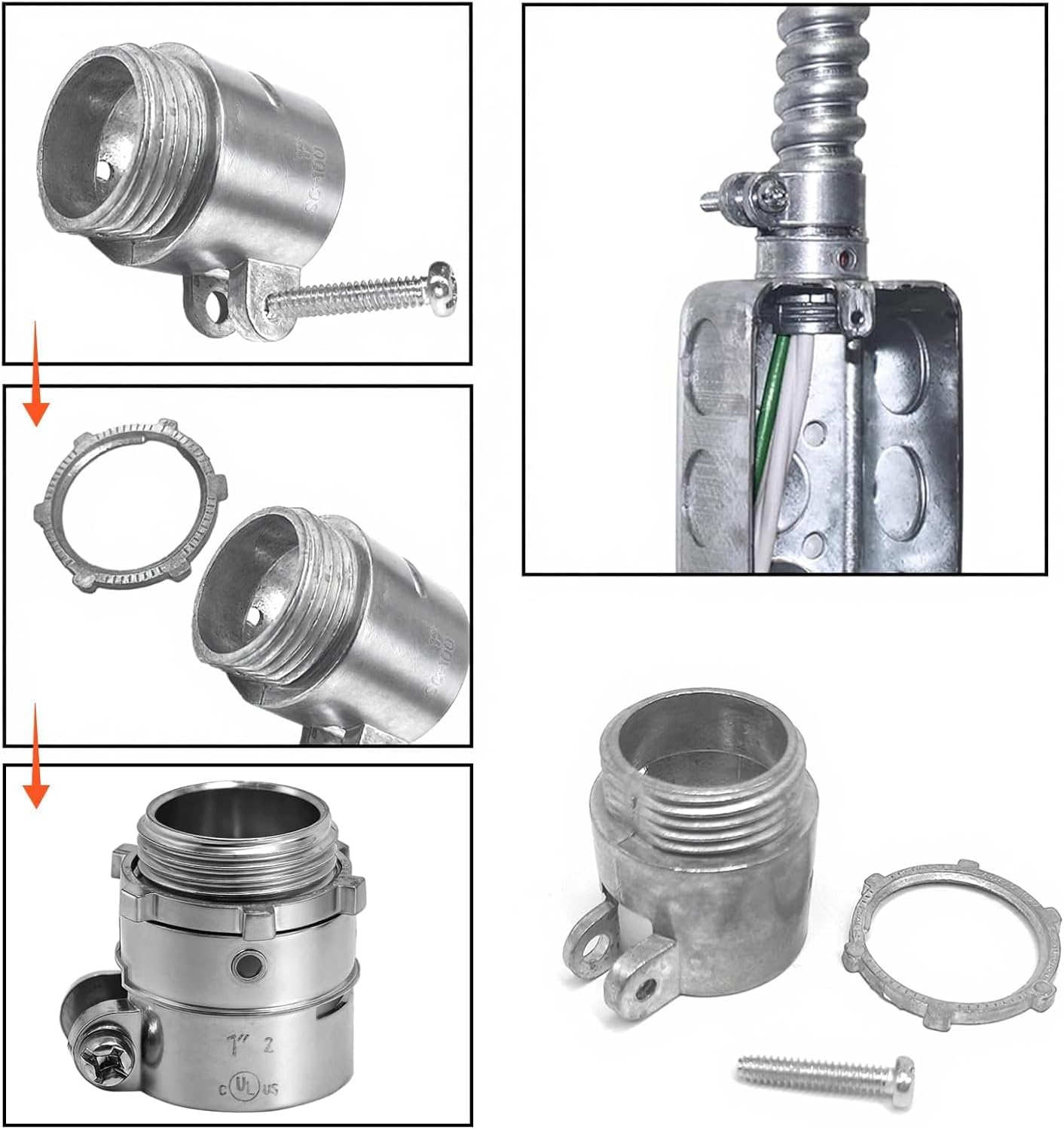 20 Pack Squeeze Connector Conduit Fitting 1 inch Combination Flexible Metal Conduit for Electrical Conduit Fittings