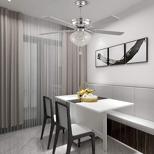 Miniatura 4 de Ventiladores de techo de 52 pulgadas con luces, moderno ventilador de techo de cristal con control remoto cromado con cuchillas de doble acabado, 3