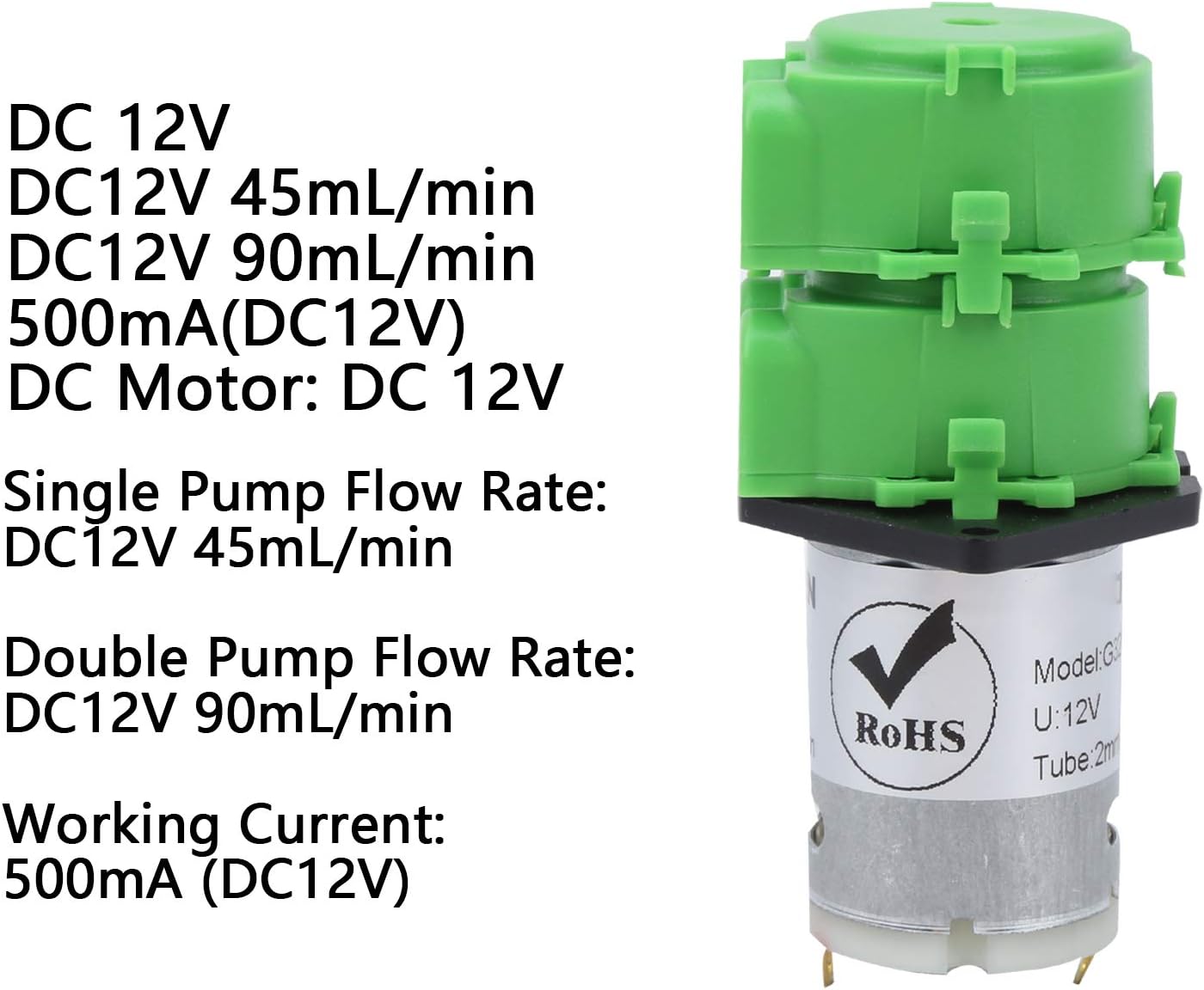 Fafeicy Peristaltic Pump, Dual Head Liquid Water Dosing Pump, for Fish Tank Aquarium Circulating, 2x4mm Silicone Hose, with Disassemble Pump Head(DC12V), Peristaltic Metering Pumps