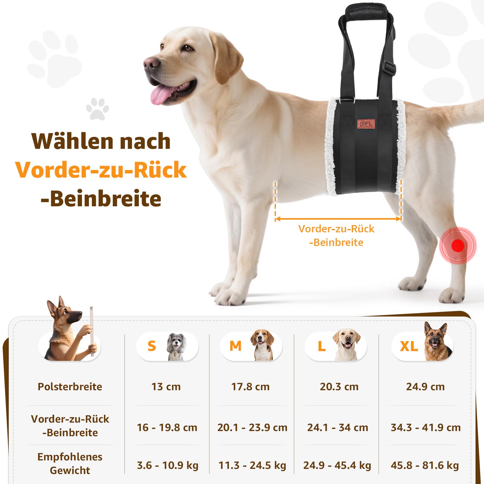 Aide au transport réglable pour chien - Sangle de transport portable pour la rééducation des chiens de taille moyenne et grande - Aide à la marche avec poignées comme soutien de sécurité pour chiens
