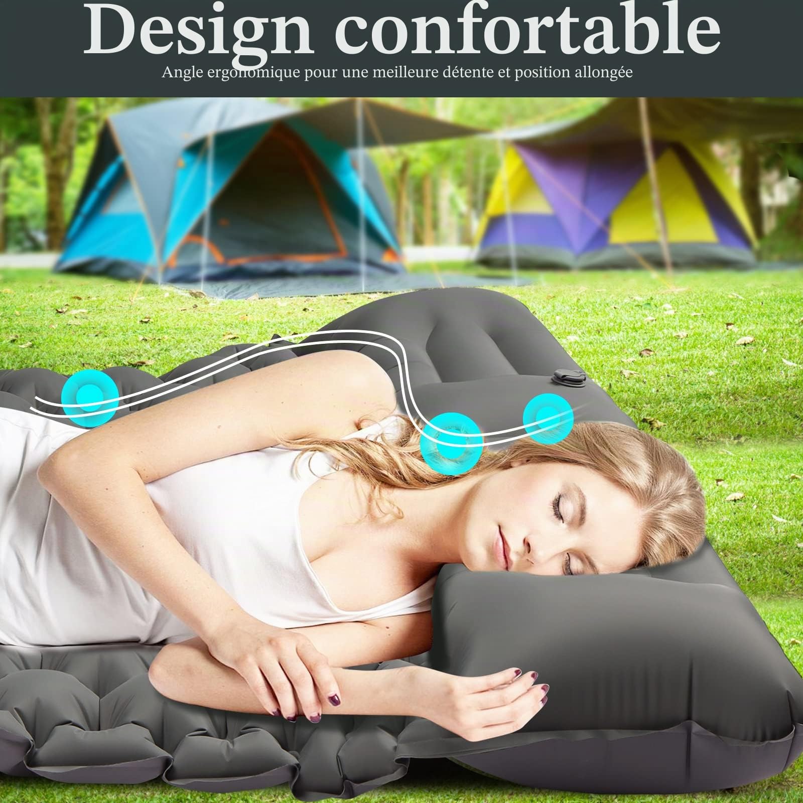 Matelas de Couchage Double pour Le Camping, Ultra épais et Auto-gonflant pour 2 Personnes avec Oreiller intégré Pompe à Pied Tapis de Couchage pour randonnée, Camping Portable