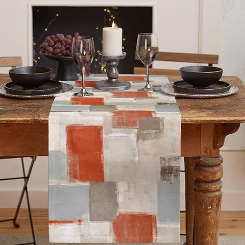 Miniatura 2 de Camino de mesa de café degradado de 70 pulgadas de largo, color naranja, gris, marrón, camino de mesa de pintura abstracta para cenas familiares,