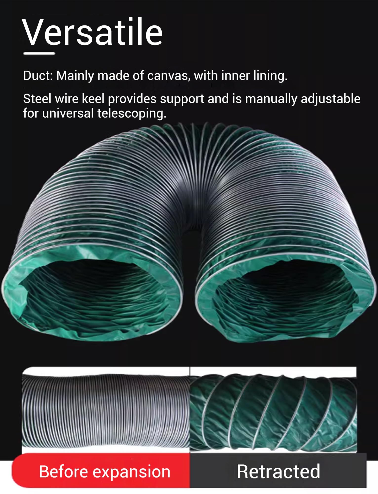 Tubo Flessibile Estensibile, Tubo di Ventilazione Ignifugo per Soffiatori/Ventilatori/Aspiratori, Tubo di Ventilazione per Asciugatrici per Impieghi Gravosi (3,28 Piedi) (300 Mm)