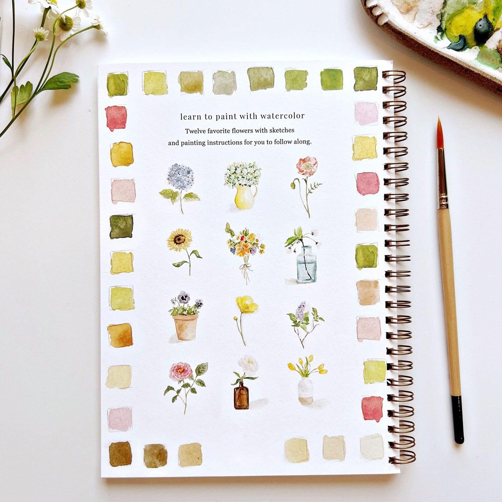 Cahier D'aquarelle 17x22 Cm Avec Peintures Et Pinceau - Kit Débutant Pour Exercices, Croquis, Créativité