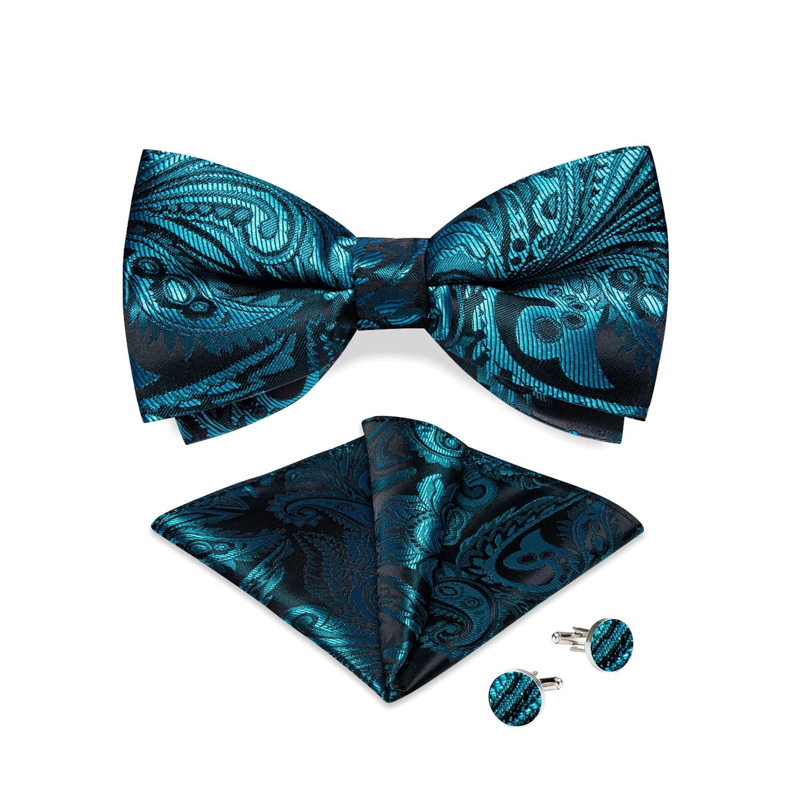 JFDBGU Pre-tied Bow Tie and Handkerchief Cufflinks Sets for Man Wedding Business Bowtie Paisley Knots