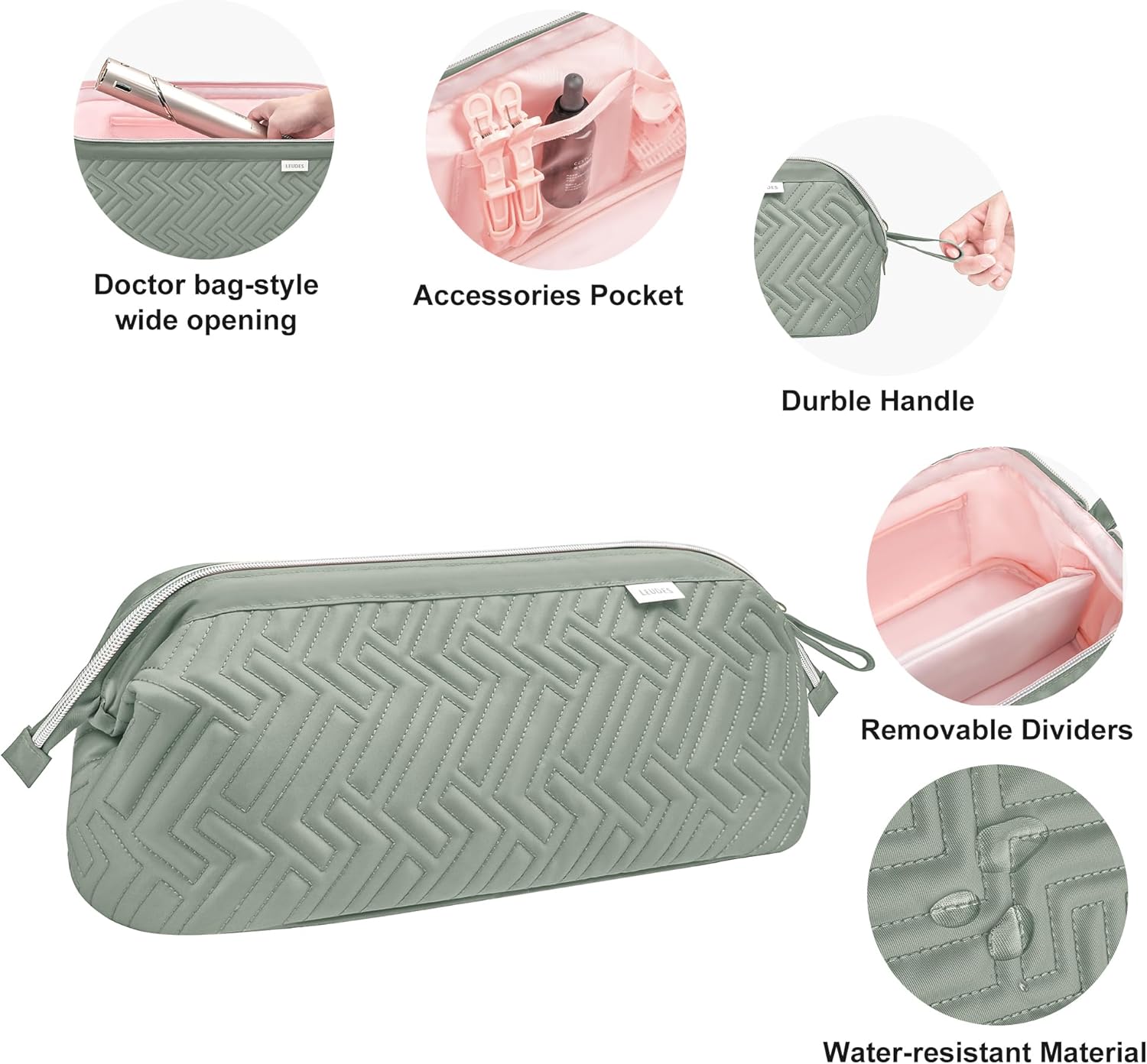 Leudes Hair Tools Travel Bag for Shark Flexstyle Carrying Case Portable Shark Hair Air Wrap Dryer Case Waterproof Dustproof Flat Curling Iron Travel Organizer (Sage Green) - Image 5