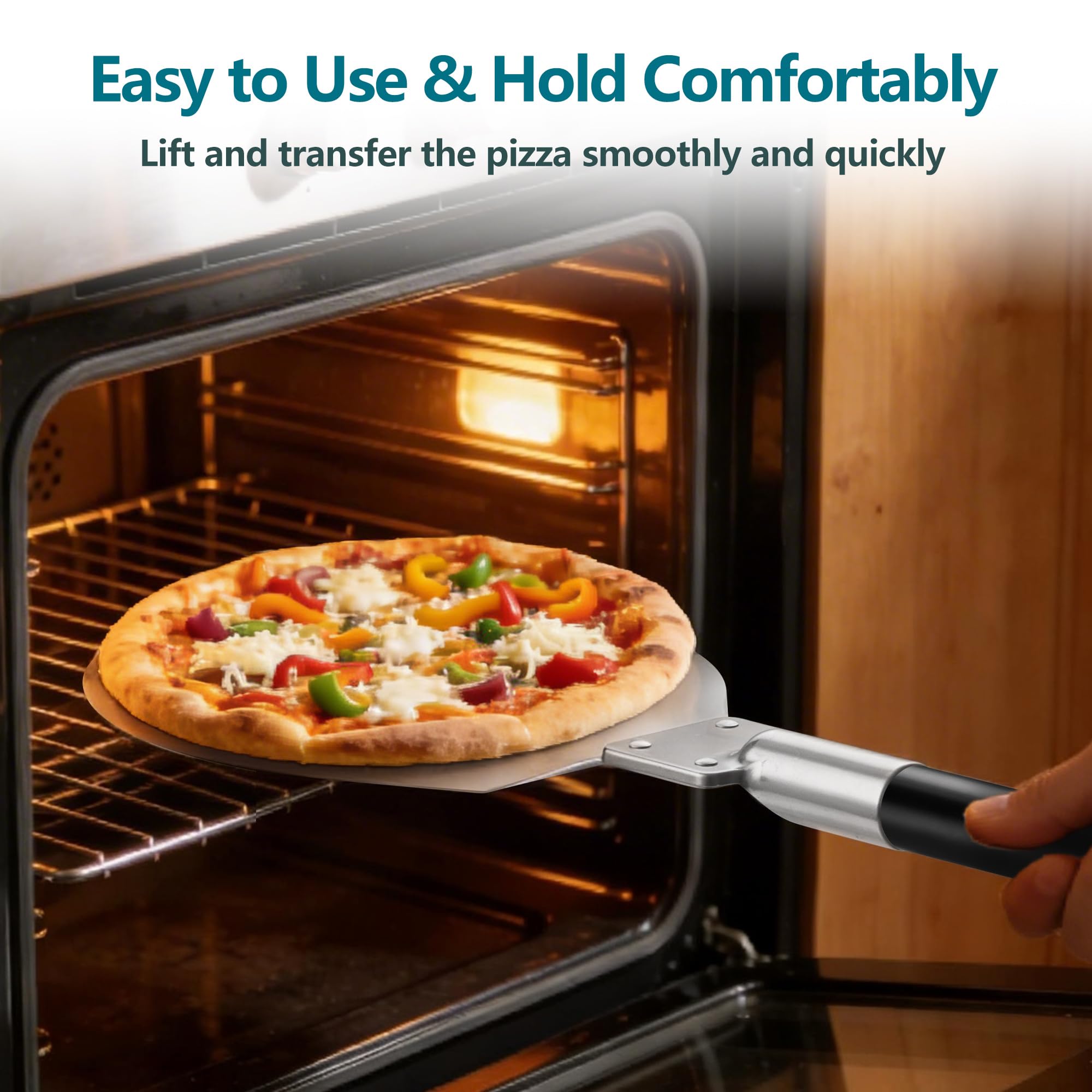 Herogo Pala rotante per pizza, spatola perforata in acciaio inox da 17,8 cm, accessori in metallo con manico staccabile, superficie liscia e adatta al forno