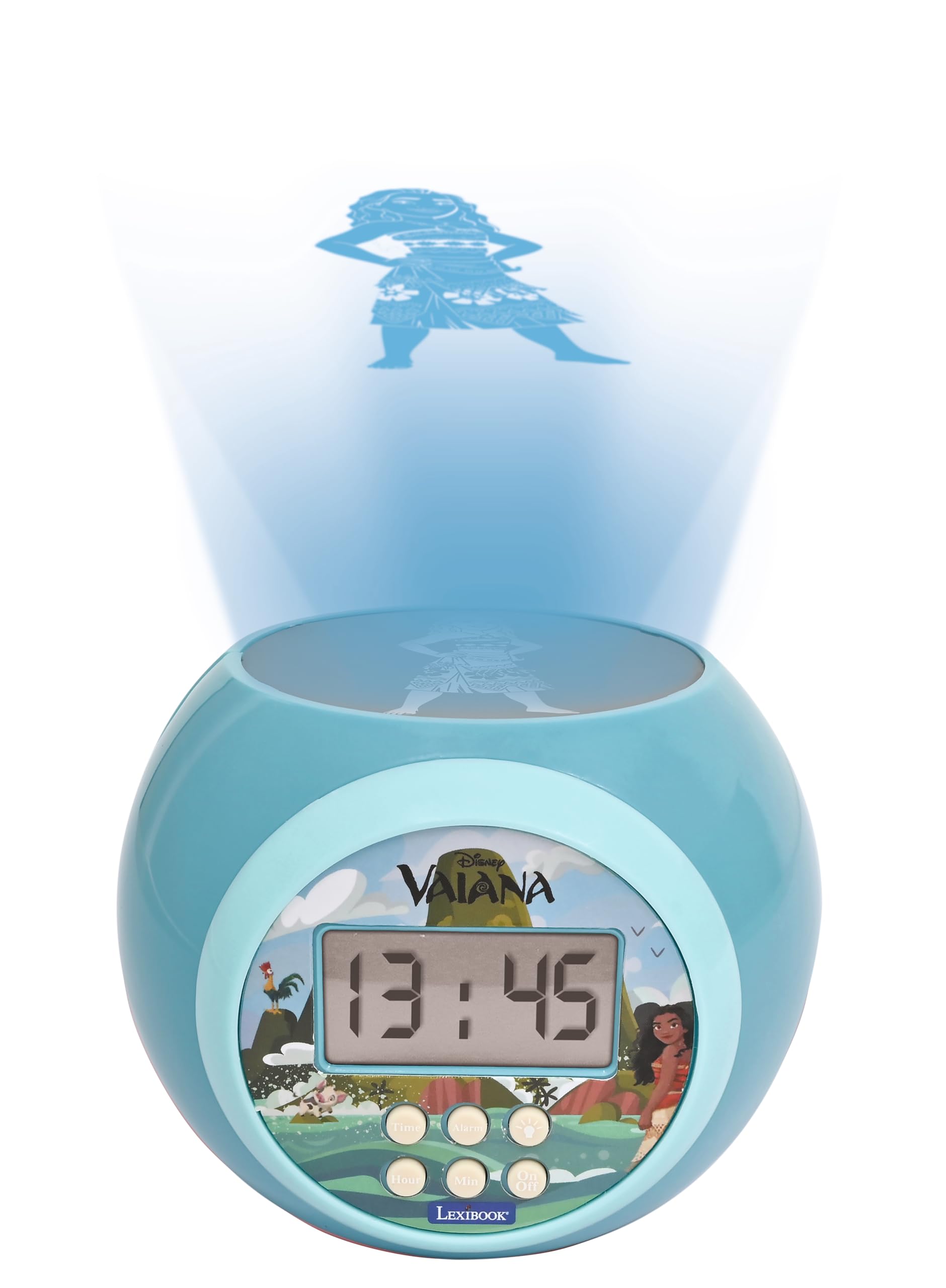 Lexibook, Disney Vaiana Oceania, Sveglia a proiettore con Funzione Snooze, Luce Notturna con Timer, Schermo LCD, a Batteria, Blu, RL977VNLXB